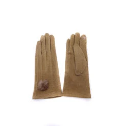 Gants Tactiles Unis à Pompon En Fausse Fourrure Taupe Clair