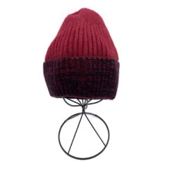 Bonnet Maille Unie Côtelée Bordeaux à Revers Contrasté