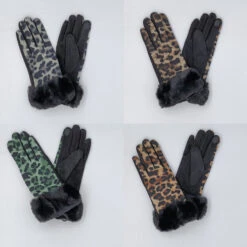 Gants En Léopard Avec Fausse Fourrure Autour Du Poignet