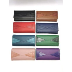 Portefeuille Trois Volets Avec Empiècement Embossé Effet Peau De Crocodile