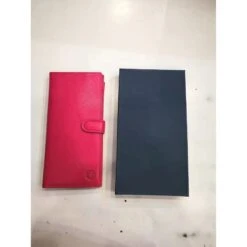 Portefeuille En Cuir Véritable Fermé Bouton Pression Fuchsia