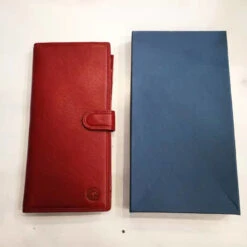 Portefeuille En Cuir Véritable Fermé Bouton Pression Rouge + Protection Anti Piratage