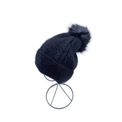Bonnet Fin En Tricot à Pompon Avec Motif De Tresses Noir