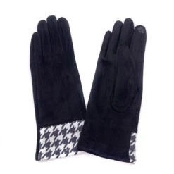 Gants Tactiles à Motif Pied De Poule Aux Poignets Noir