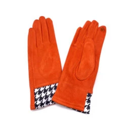 Gants Tactiles à Motif Pied De Poule Aux Poignets Orange