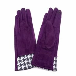 Gants Tactiles à Motif Pied De Poule Aux Poignets Parme