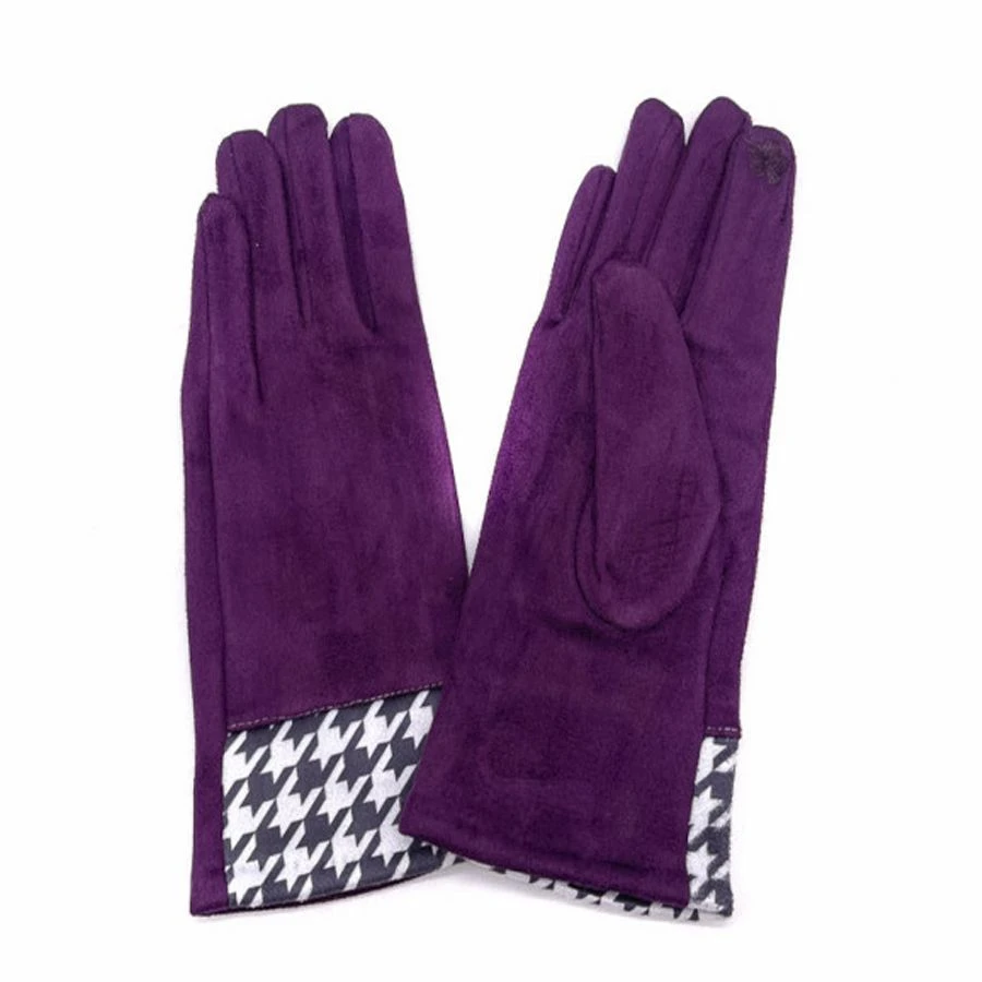 Gants Tactiles à Motif Pied De Poule Aux Poignets Parme 3 Gants Tactiles à Motif Pied De Poule Aux Poignets Parme