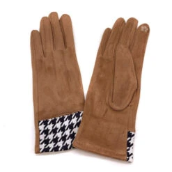 Gants Tactiles à Motif Pied De Poule Aux Poignets Taupe