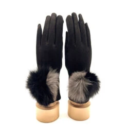 Gants Tactiles Noir Avec Pompon à Deux Couleurs