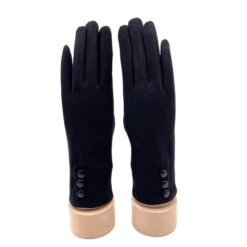 Gants Tactiles à 3 Boutons Sur Les Poignets Noir