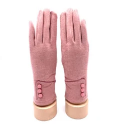 Gants Tactiles à 3 Boutons Sur Les Poignets Rose