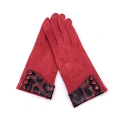 Gants à Motif Façon Poulain Avec 3 Petits Boutons Rouge