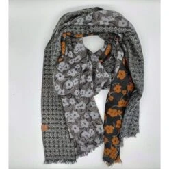 Écharpe Gris/noir à Motif Mélangé En Graphique Et Fleurs