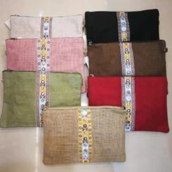 Pochette Zippée à Bande En Tissu Brodé De Style Ethnique