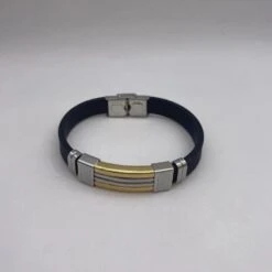 Bracelet Caoutchouc Avec Plaque Acier Bicolore Ajouré