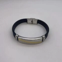 Bracelet Caoutchouc Avec Plaque Argent à Bande Dorée