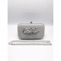 Minaudière Scintillante Avec Fleur En Cristaux Argent