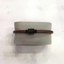 Bracelet à Lanière En Croûte De Cuir Vachette Rond Tressé Camel