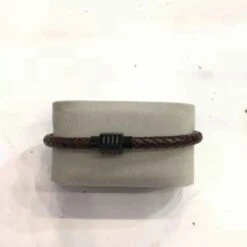 Bracelet à Lanière En Croûte De Cuir Vachette Rond Tressé Marron Foncé