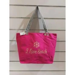 Sac De Plage Trapèze Fuchsia à Broderie "I LOVE BEACH"