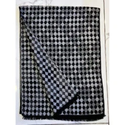 Écharpe Imprimée à Carreaux Effiloché Sur Les Bords Gris