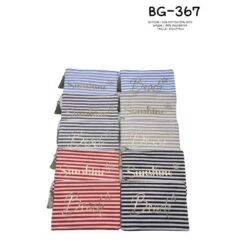 Petite Pochette Coton/jute Avec Rayures Joliment Brodée