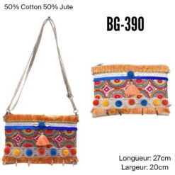 Pochette Bandoulière Coloré à Motif En Broderies Et Fines Franges