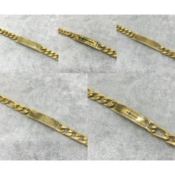 Bracelet En Acier Doré Avec Barrette Rectangle Gravée