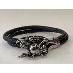 Bracelet Simili Tressé à Tête De Mort Et Ailes Structurées