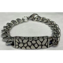 Bracelet Gourmette Chaîne Et Plaque Rectangulaire Sculpté