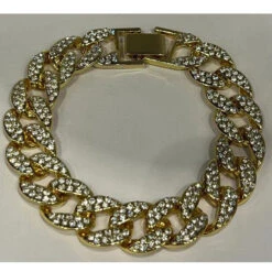 Bracelet Maillons Gourmette Doré à Ornement De Strass