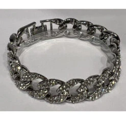 Bracelet Maillons Gourmette Argent à Ornement De Strass
