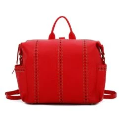 Sac à Dos Rouge Avec Bandes Ajourées Et Détails De Clous