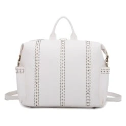 Sac à Dos Blanc Avec Bandes Ajourées Et Détails De Clous