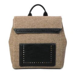 Sac à Dos Bimatière Noir En Décor Tressé Et Micro Clous