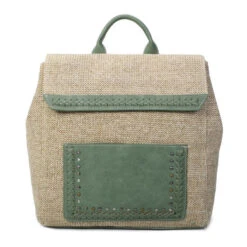 Sac à Dos Bimatière Vert En Décor Tressé Et Micro Clous