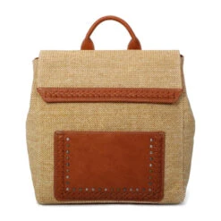 Sac à Dos Bimatière Brown En Décor Tressé Et Micro Clous