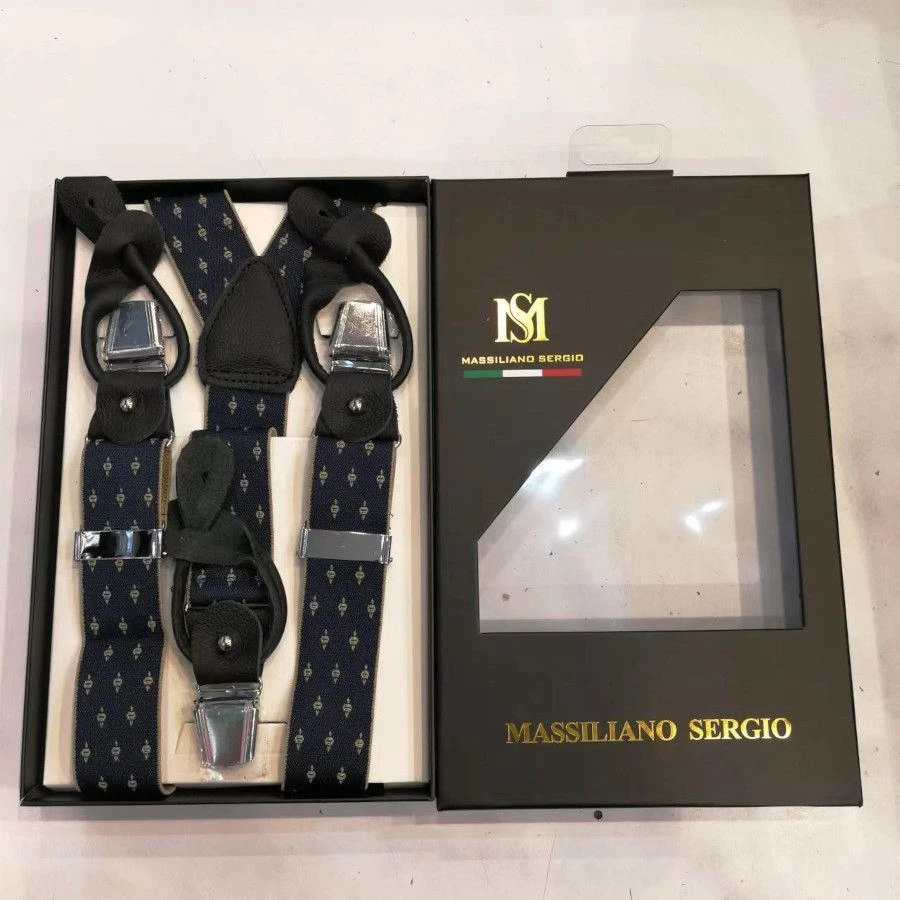 Bretelles Y Bleu Avec Micro Imprimé à Pinces Ou Boutons 3 Bretelles Y Bleu Avec Micro Imprimé à Pinces Ou Boutons