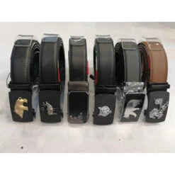 Ceinture En Croûte Cuir Noir à Boucle Automatique Métal