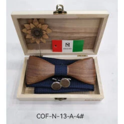 Coffret Noeud Papillon Bois + Boutons Manchette + Broche De Costume + Pochette Motif à Points