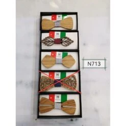 Noeud Papillon Bois Sculpté Avec Tissu Central Polyester