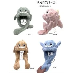 Bonnet En Peluche Dauphin Avec Oreilles Mobiles Coloris MIX