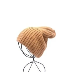 Bonnet Tombant Tricot Côtelé En Acrylique Camel