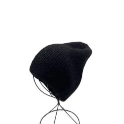 Bonnet En Maille Côtelée Souple à Rayures Verticales Noir