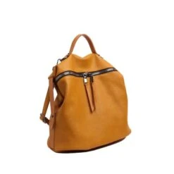 Sac à Dos Multifonction En Similicuir Zippé à Pampilles Moutarde