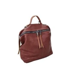 Sac à Dos Multifonction En Similicuir Zippé à Pampilles Marron