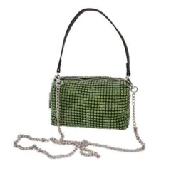 Sac Pochette Scintillant Vert à Bandoulière Chainette Amovible