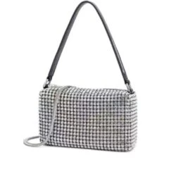 Sac Pochette Scintillant Silver à Bandoulière Chainette Amovible