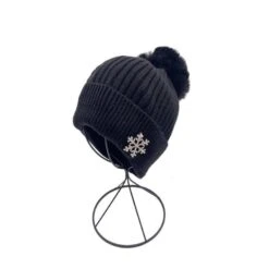 Bonnet Côtelé à Détail Flocon De Neige Avec Pompon Noir