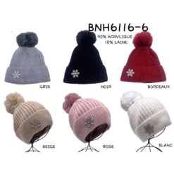 Bonnet Côtelé à Détail Flocon De Neige Avec Pompon Coloris MIX